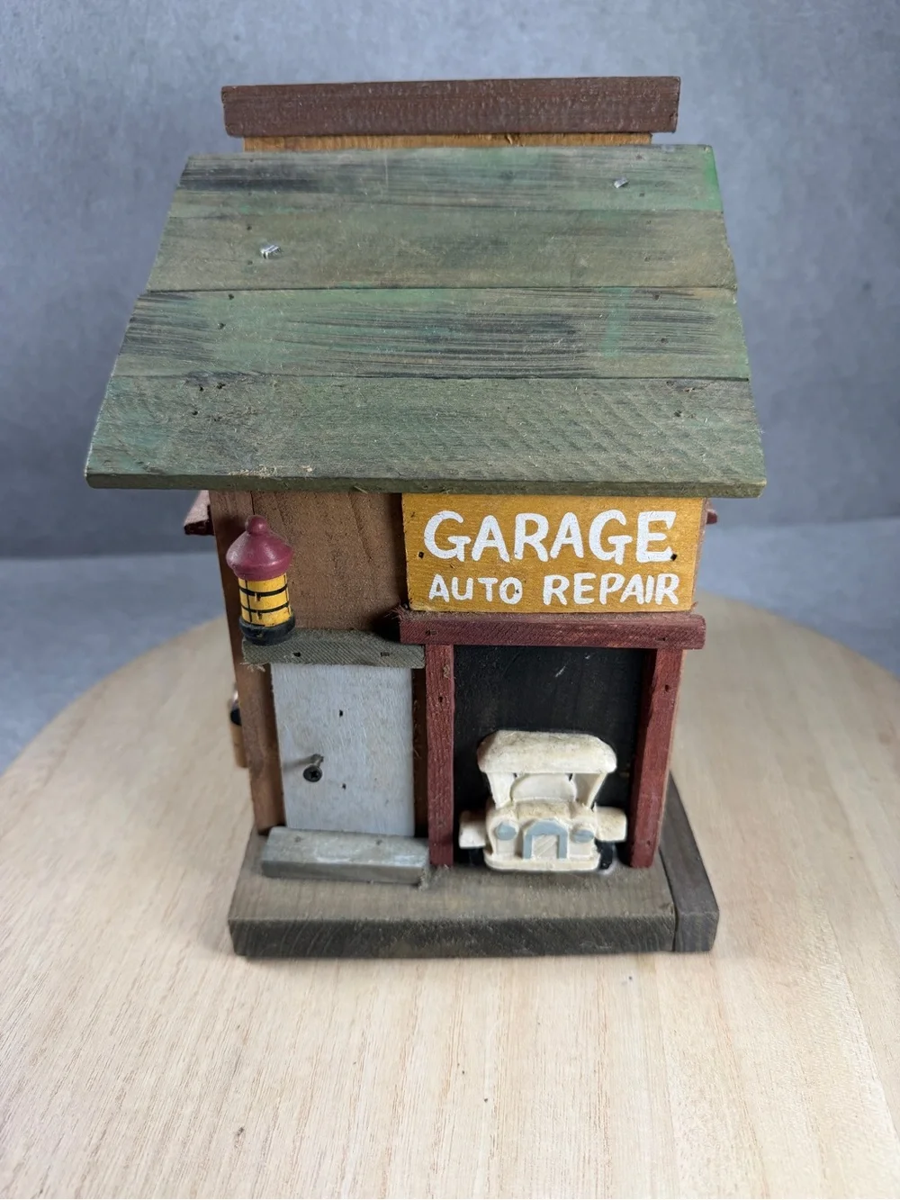 Vintage Wooden Gas Station Birdhouse Rustic Auto Repair Shop Folk Art Garden